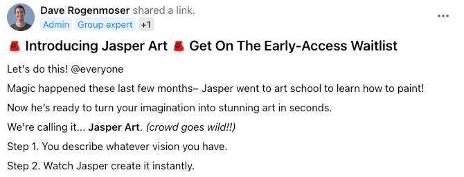 Jasper Art product launch announcement