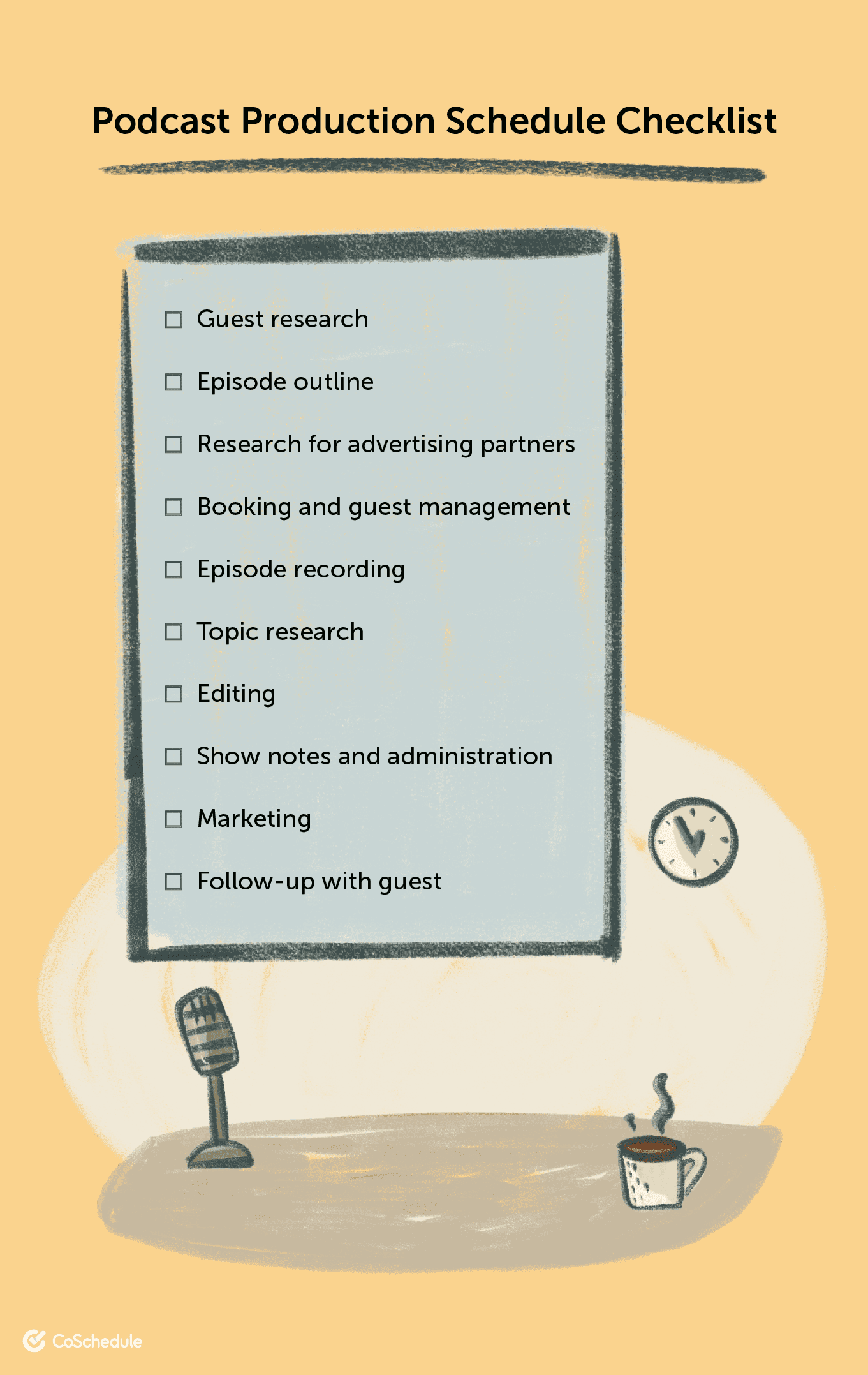 Podcast production schedule checklist